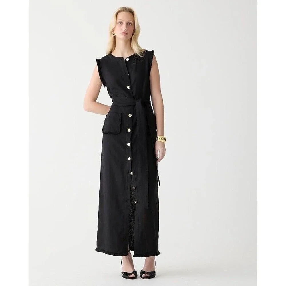 J.crew Raw-hem maxi shirtdress in linen NWT Size XXS